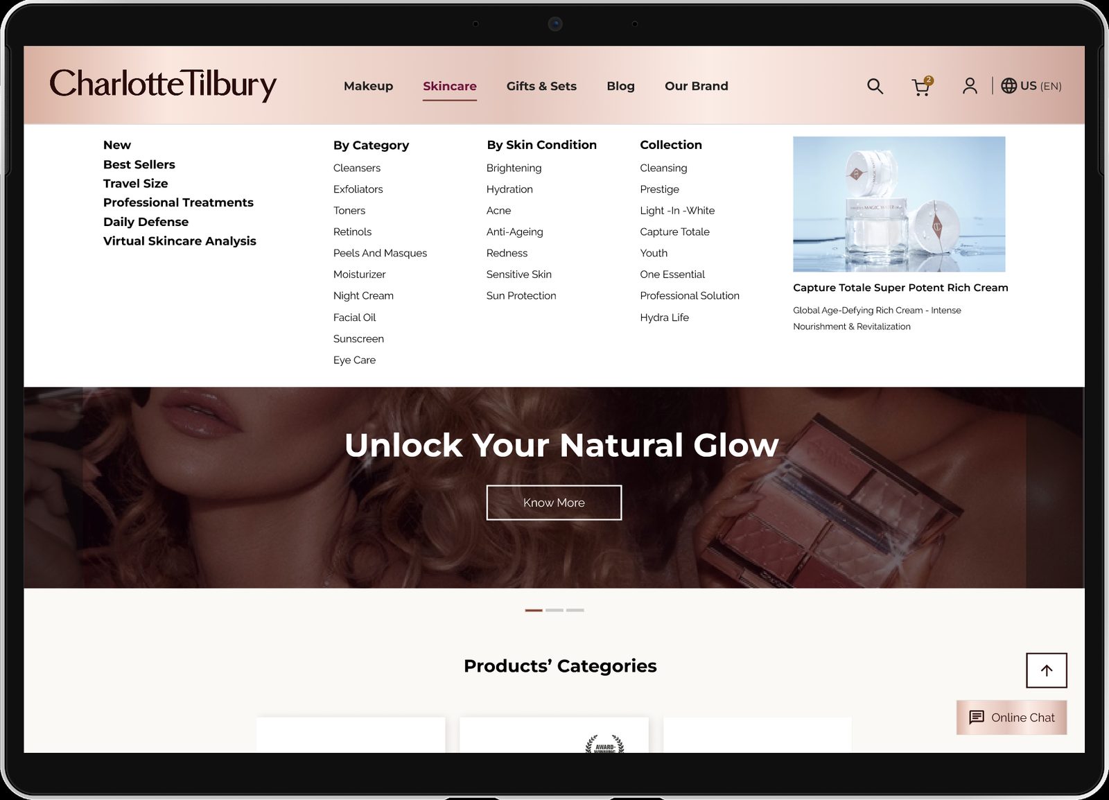 Redesigned mega-menu — every category visible in one structured hover panel