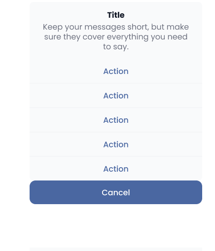 Action sheet component with title, actions and cancel
