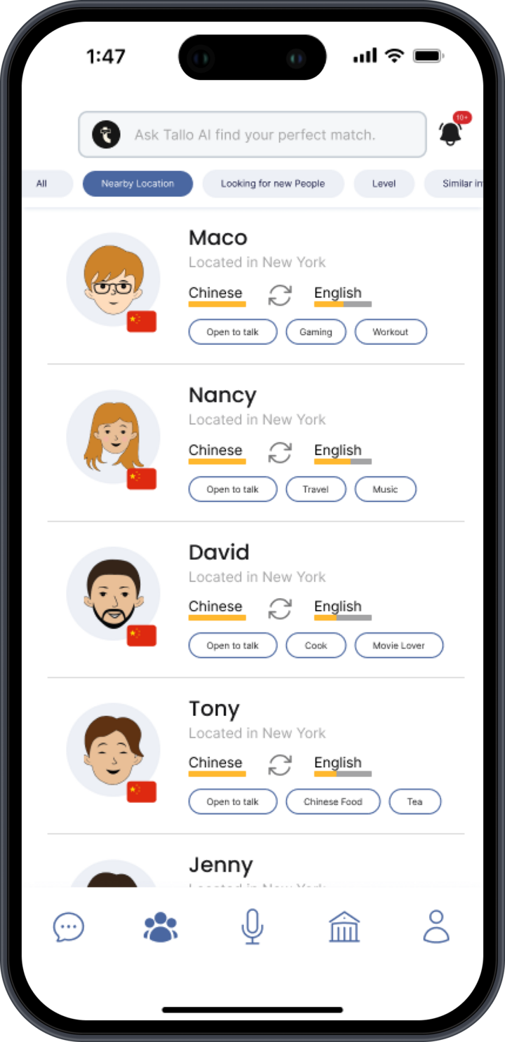 Tallo partner matching screen