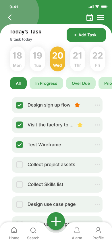Today's Task — filterable list of today's tasks
